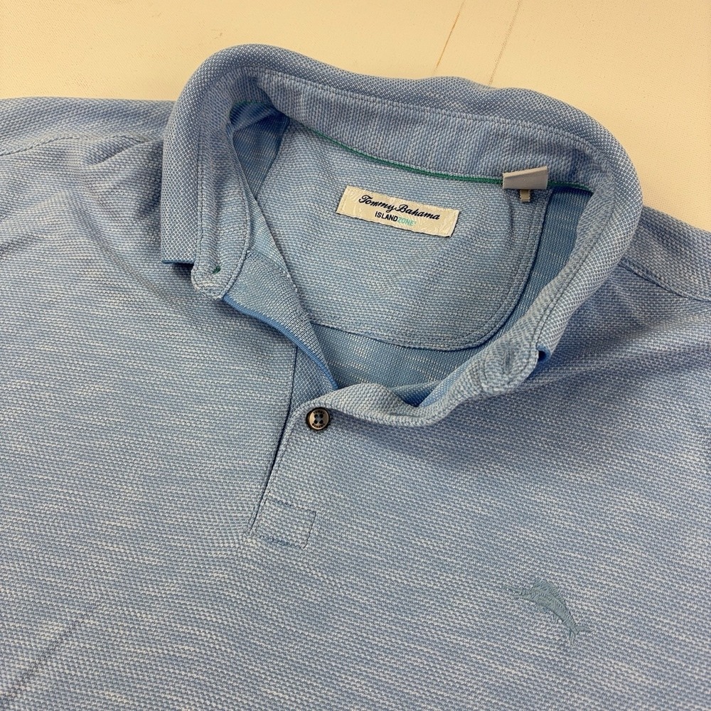 Tommy Bahama IslandZone Polo Shirt Mens XL Blue Solid Knit Short Sleeve
